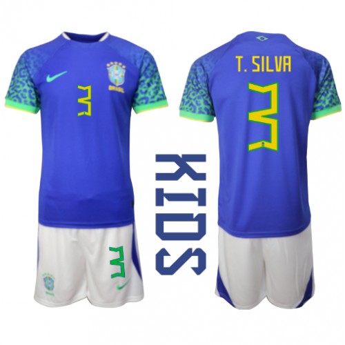 Brazil Thiago Silva #3 Gostujuci Dres za djecu SP 2022 Kratak Rukav (+ Kratke hlače)